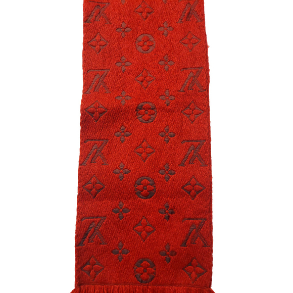 Louis Vuitton LV Monogram Logomania Dark Red Scarf Pre-Owned $635 - Picture 7 of 11